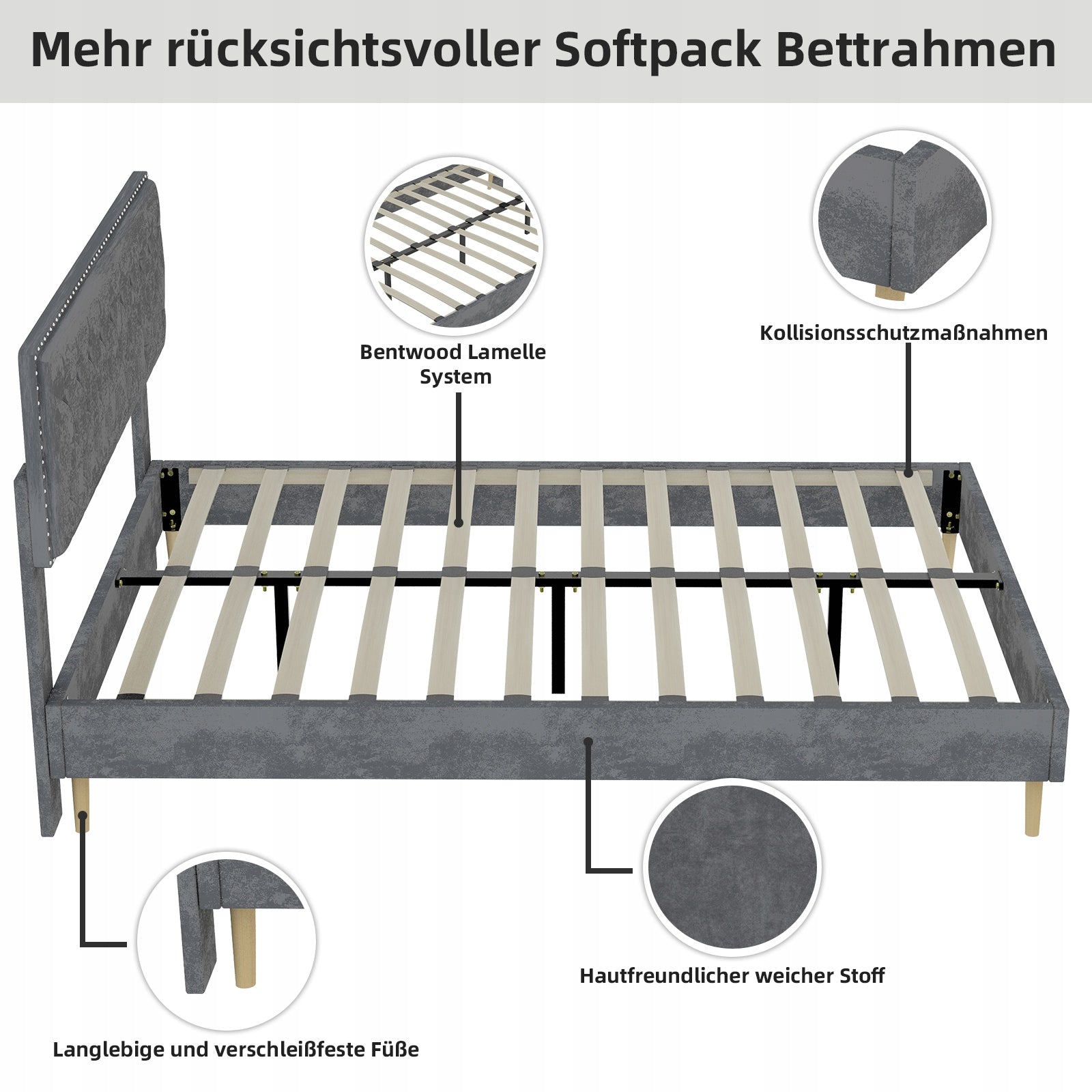 Letto minimalista - Xylo - 140x200 - Grigio senza materasso