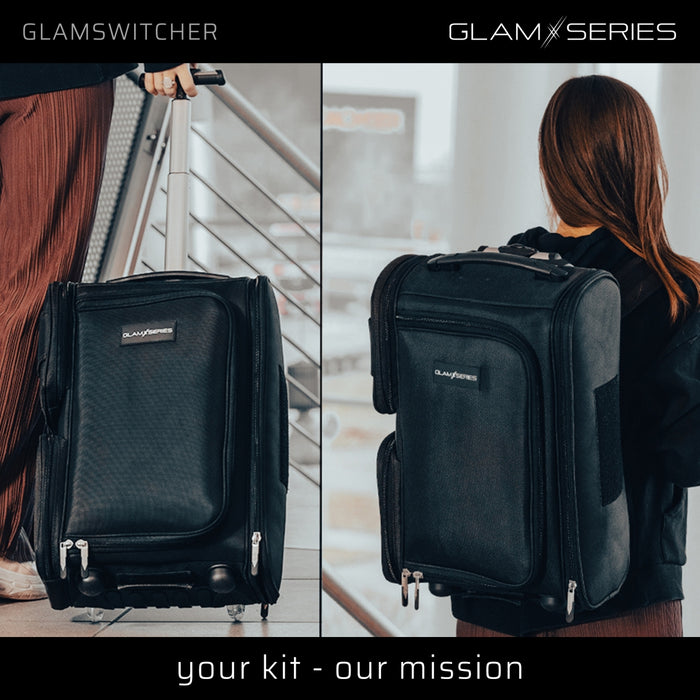 GlamSeries GlamSwitcher trolley e zaino in uno, valigia per trucco con 5 trousse, valigetta per make-up artist con scomparto con protezione termica, organizer per makeup artist, parrucchieri
