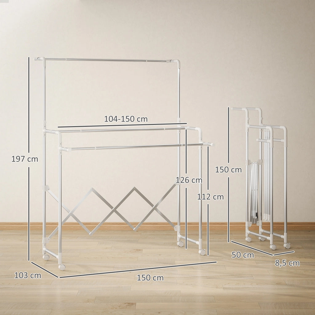 Tenditoio Pieghevole 3 Livelli ¨C Zephmum ¨C Acciaio Inox 4 Ruote Regolabili