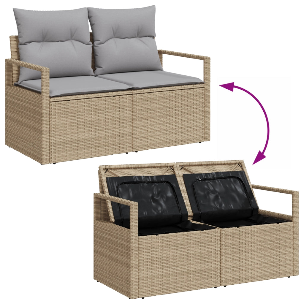 Set Divano da Giardino  7 Pezzi con Cuscini Beige Polyrattan Acacia