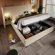 Letto contenitore 180x200 cm beige con luci e ricarica USB-C