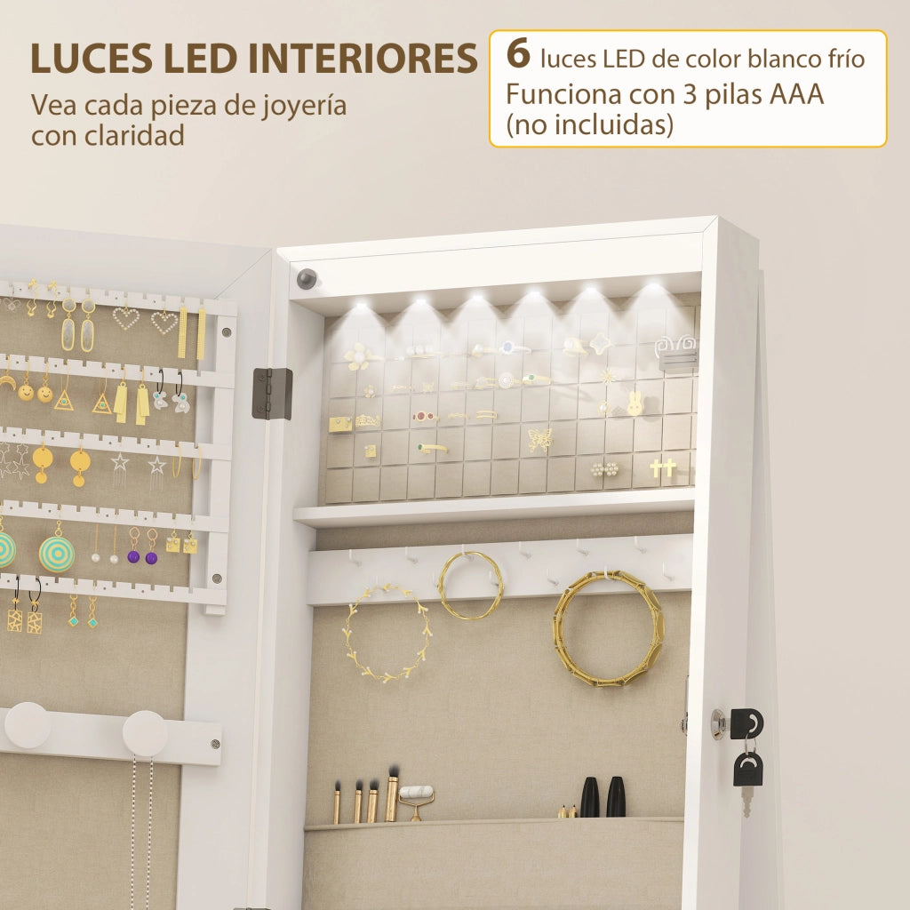 Cassettiera con Specchio e Luci LED ¨C Zephmum ¨C Bianco Tessuto 60x40x120
