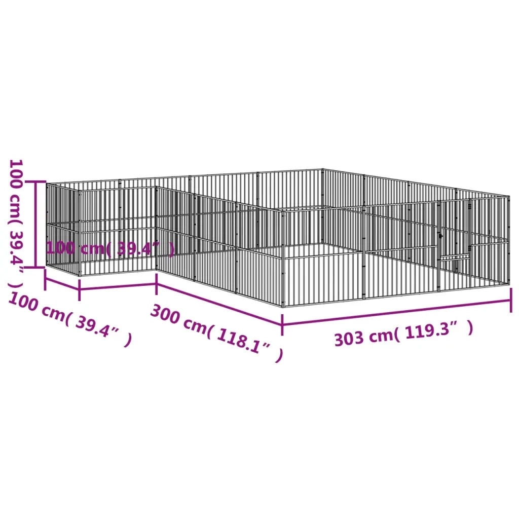 Box per Cani 16 Pannelli Nero Acciaio Zincato 3209559