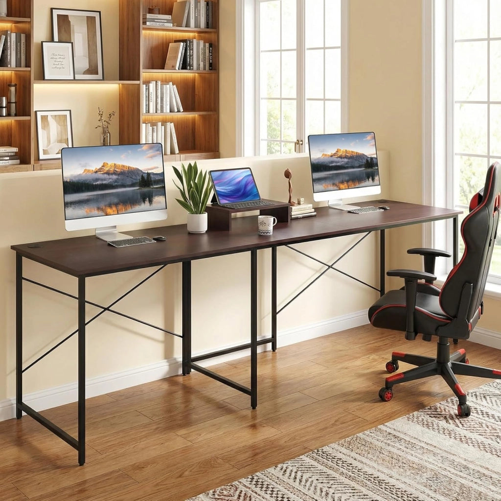 Scrivania per computer a forma di L, scrivania ad angolo convertibile con passacavi e supporto per monitor, 150 x 150 x 74,5 cm, tavolo da lavoro per ufficio, camera da letto (marrone, senza