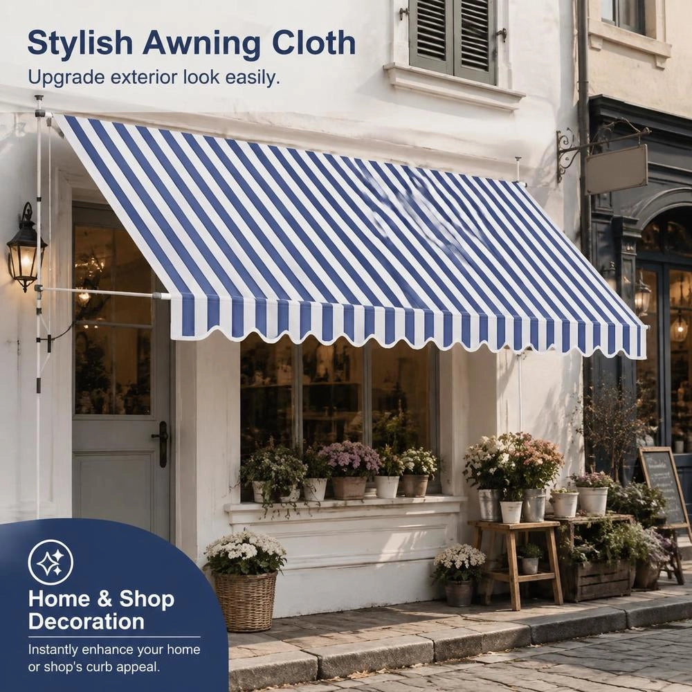 Retractable Awning, Manually Operated, 400 Cm, Blue/white Striped