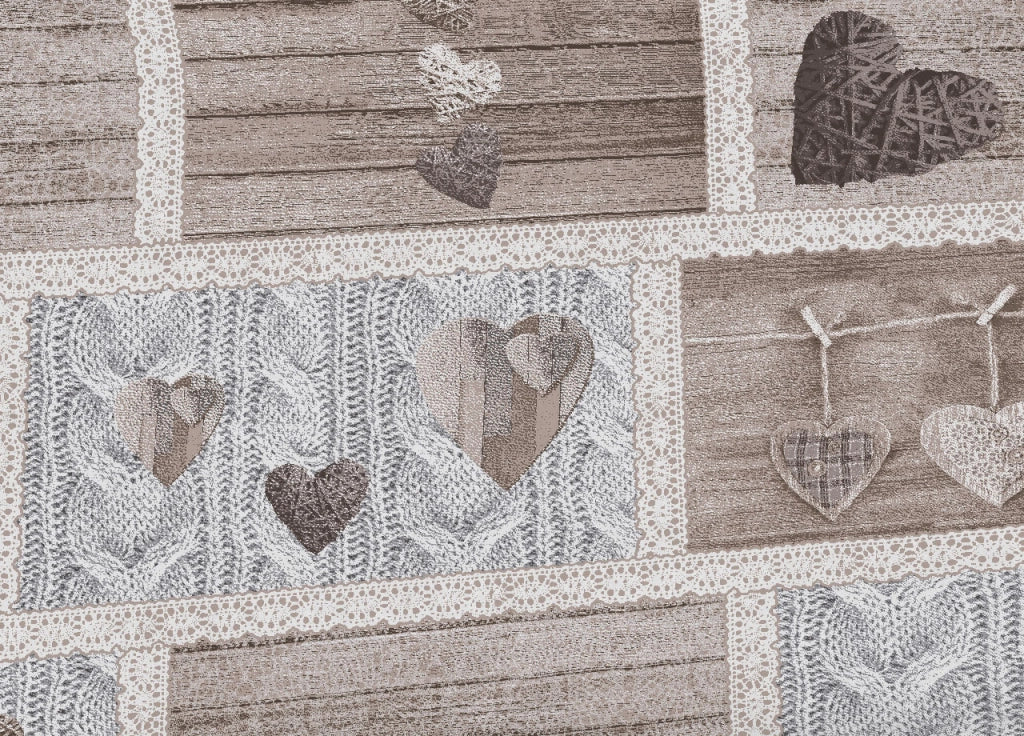 Telo Arredo Multiuso Linea Pensieri Delicati In 100% Cotone Disegno Shabby Love - Matrimoniale - Beige