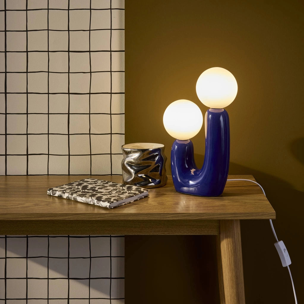 Lampada da tavolo organica ceramica e vetro, 31cm, blu