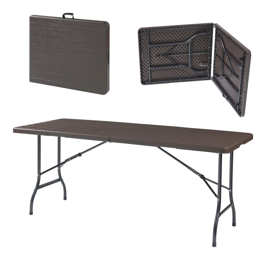 Tavolo da campeggio pieghevole 180 x 75 x 72 cm effetto legno marrone scuro 03_0010998