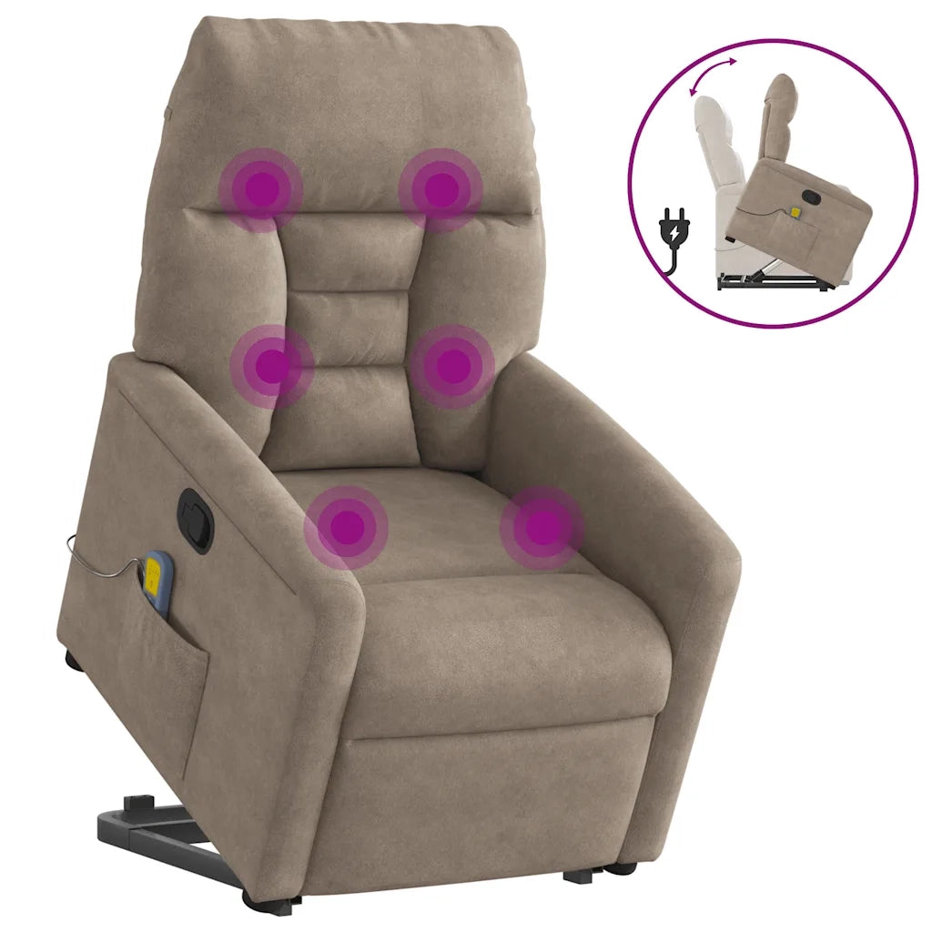 Poltrona Alzapersona Reclinante Massaggiante Tortora Microfibra 3303094