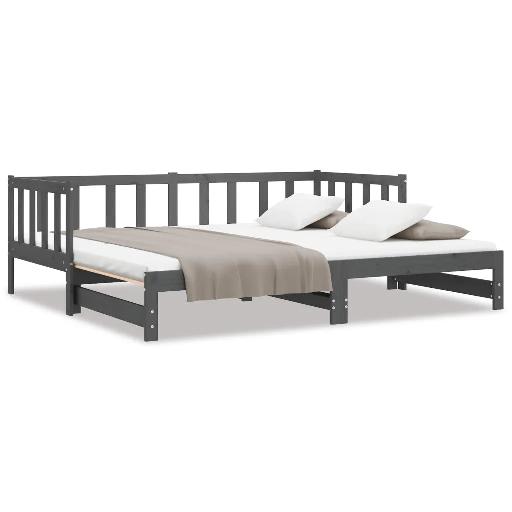 Letto da camera | Dormeuse Estraibile Grigia 2x(90x190) cm Legno Massello di Pino