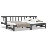 Letto da camera | Dormeuse Estraibile Grigia 2x(90x190) cm Legno Massello di Pino