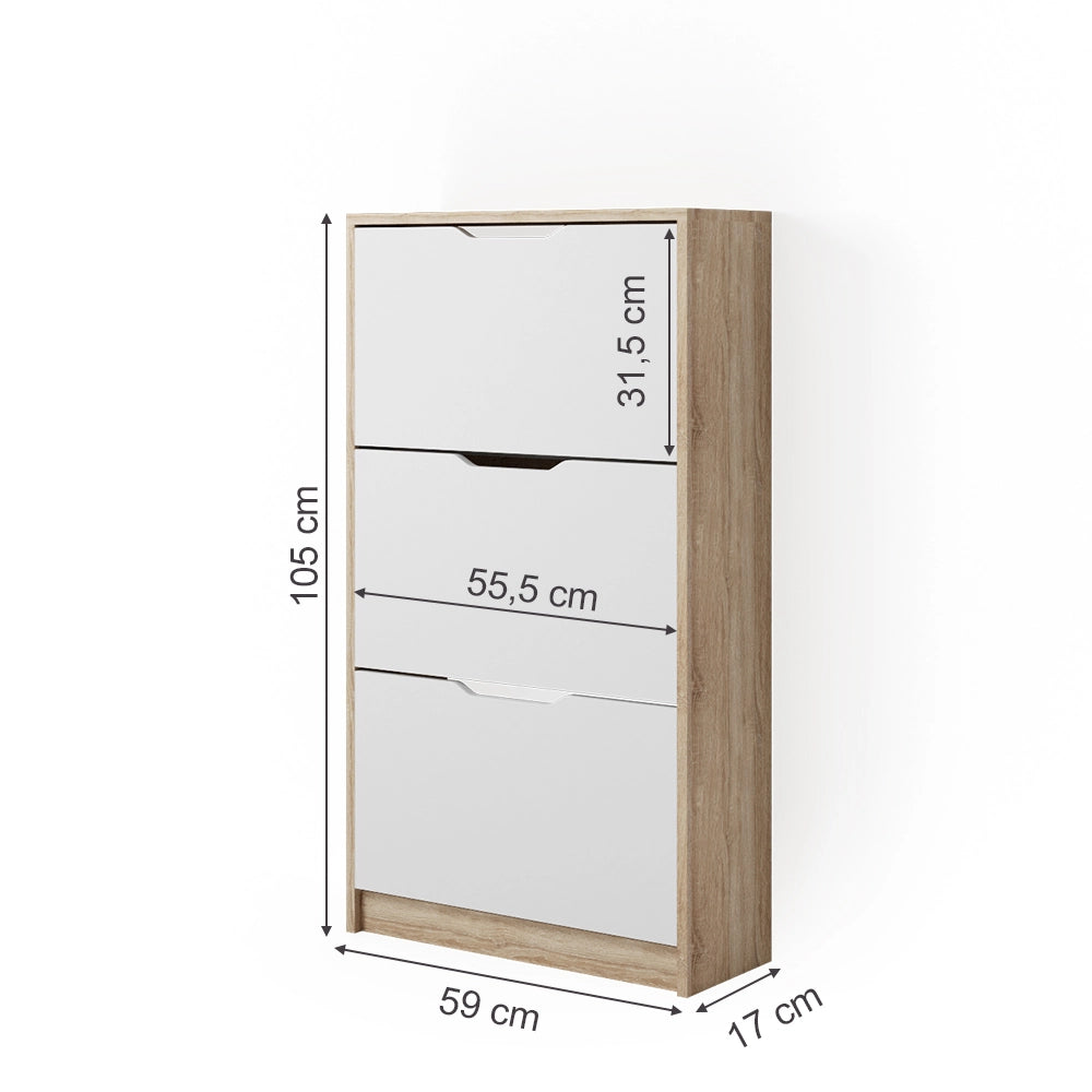 Vicco Scarpiera da ingresso Bianco/Sonoma 59 x 105 cm 3 scomparti