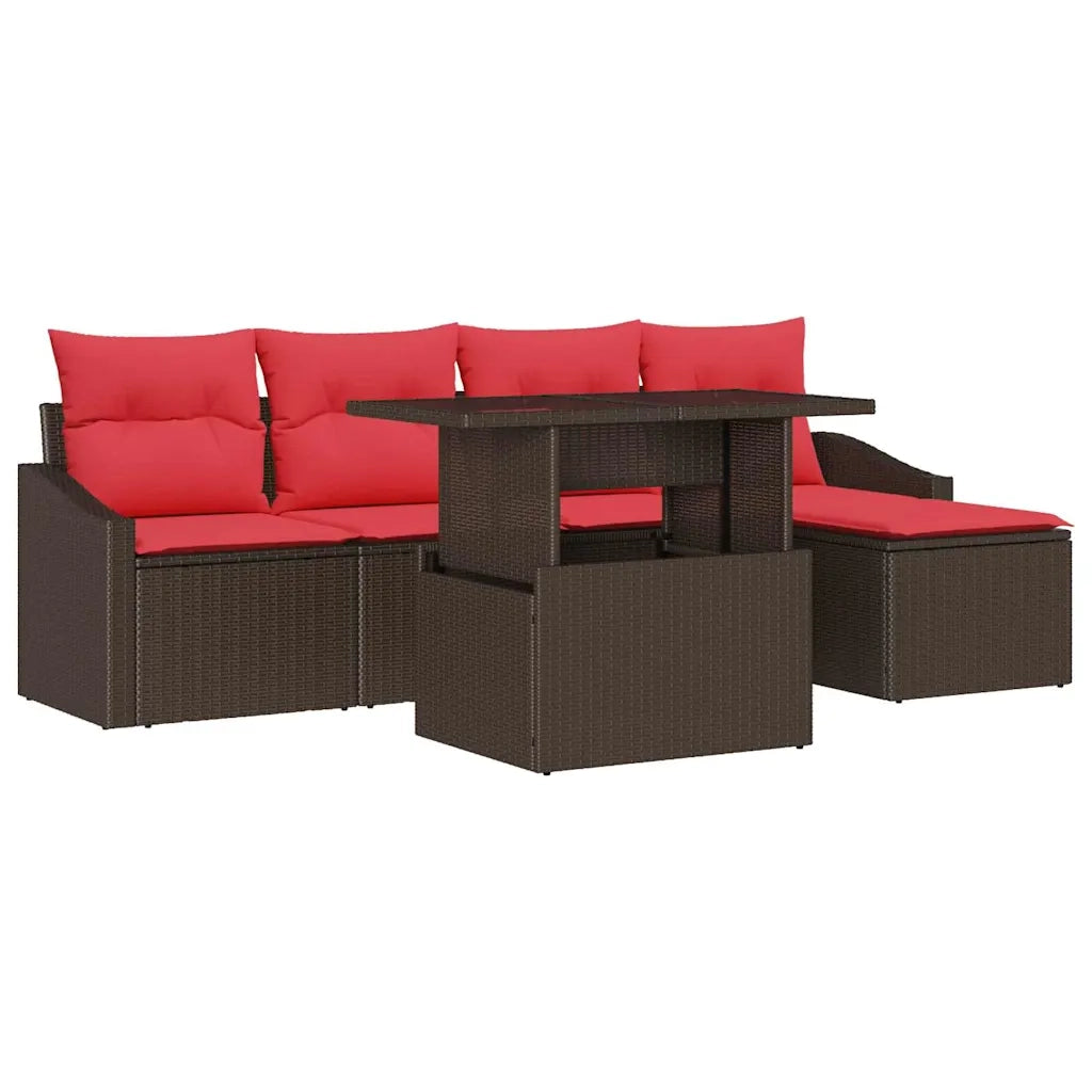 Set Divano da Giardino 6 pz Marrone e Rosso polyrattan 3348990