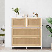 Cassettiera in Rattan con 4 Cassetti e Maniglie in Legno Massello ¨C MINIMAL ¨C 80x38x80 cm