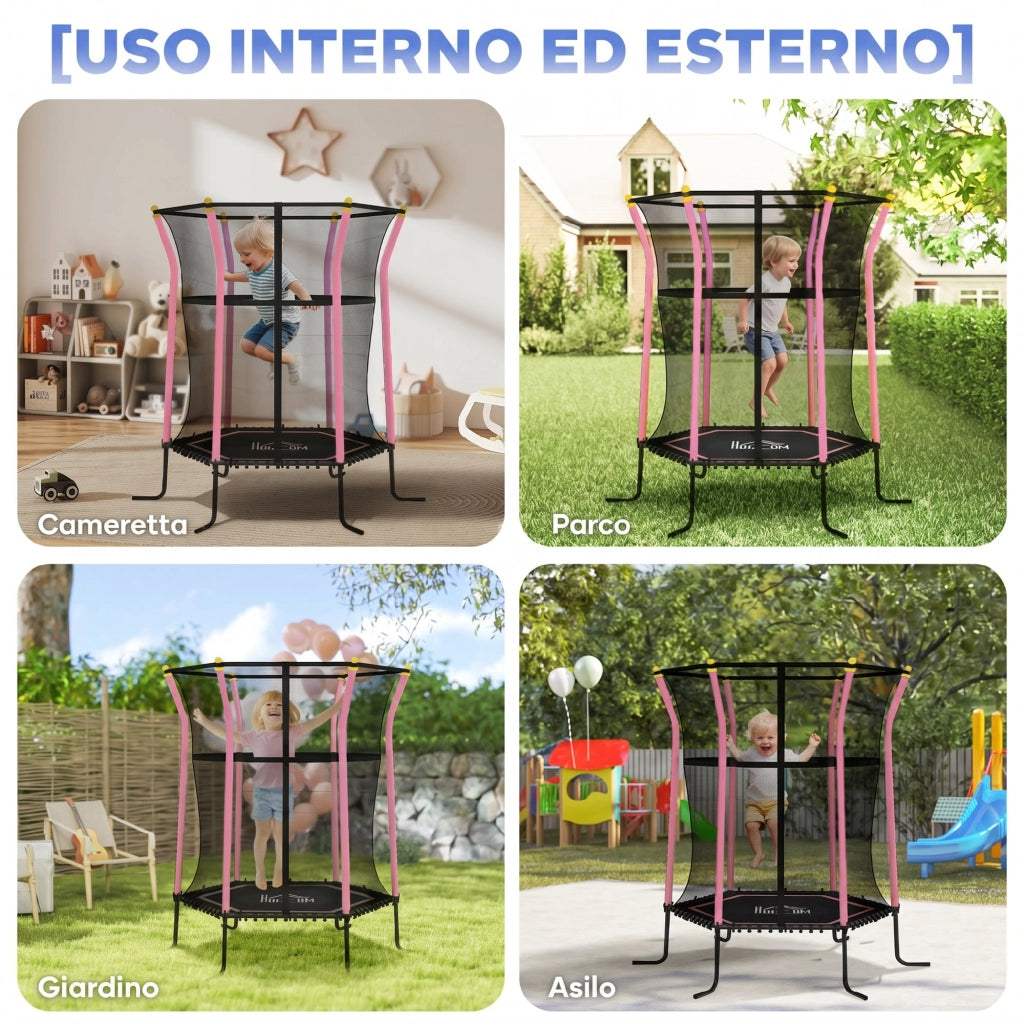 Tappeto Elastico per Bambini con Pali Imbattiti ¨C zephmum ¨C Rosa 163.5x190 cm