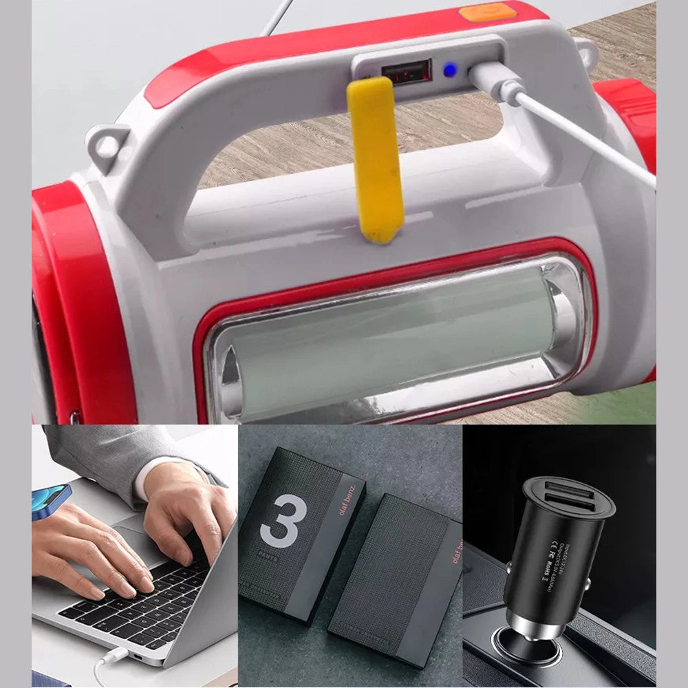 Trade Shop - Torcia Solare Ricaricabile Usb A Led Multifunzione Con Luce Laterale Portatile -