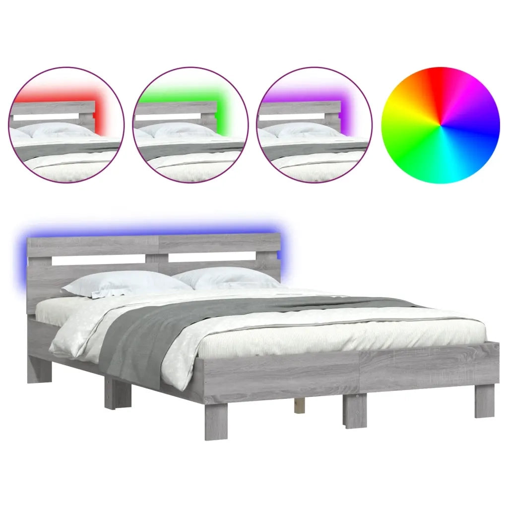 Giroletto con Testiera e LED-Struttura Letto con testiera Grigio Sonoma 135x190 cm 198567