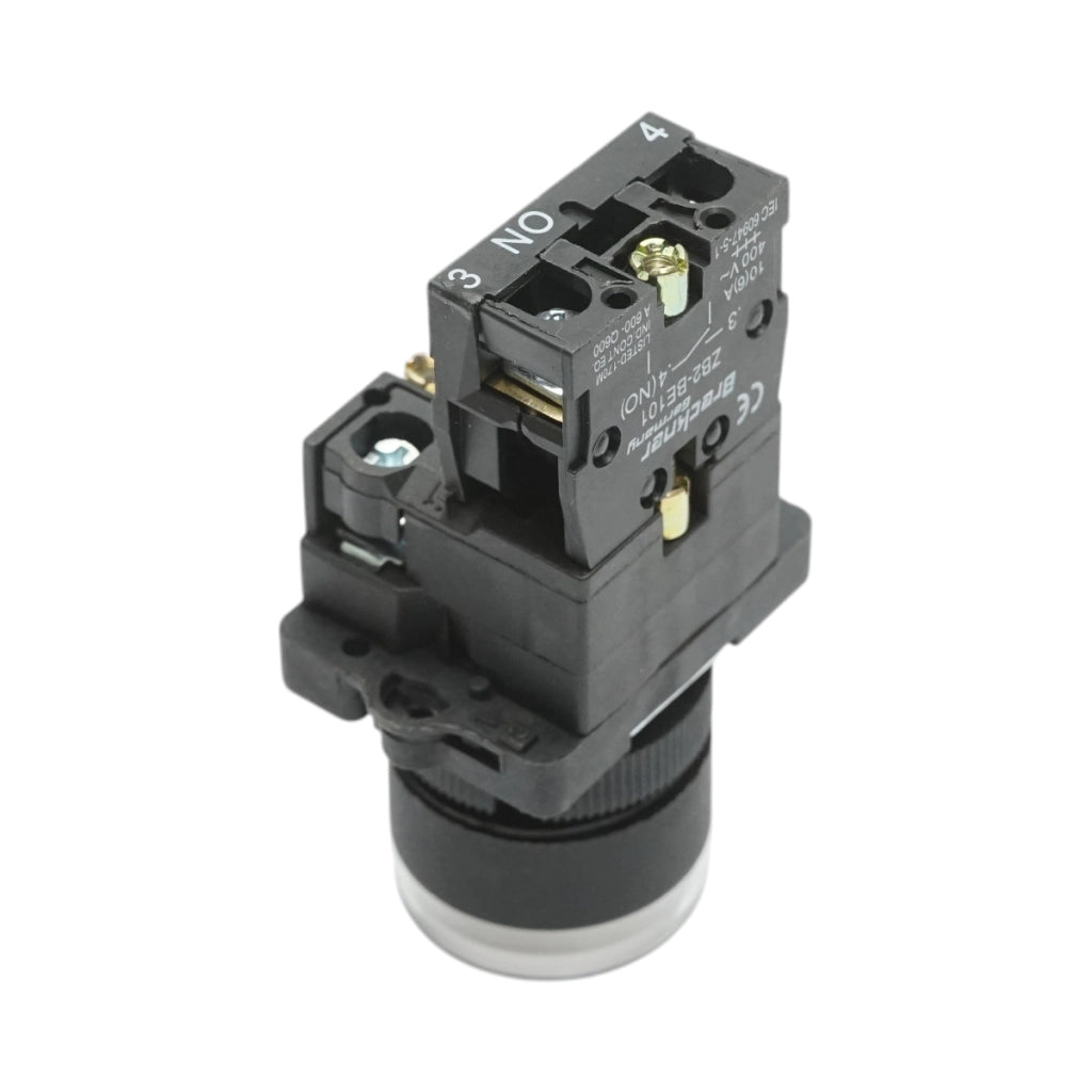 Pulsante indicatore LED bianco con resistenza integrata 1NO, 220V, LAY5 Breckner Germany