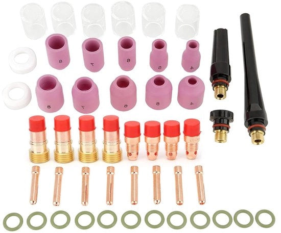Colletti per TIG corpo monostico ceramico per WP 17 18 26 - labbro soldeo TIG - 49 pezzi - Kit di lente e ciotola per WIG