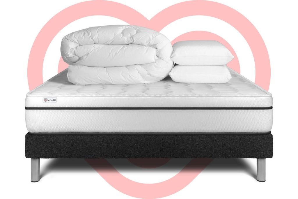 Pacchetto letto completo - Materasso 180x200cm + Box spring con doghe (kit) + 2 cuscini + Piumino - Vital Spa
