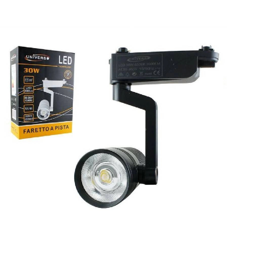 Trade Shop - Faretto Led Binario Nero Lampada Pista 30watt Luce Naturale Calda Fredda F-30w8h - -bianco Naturale      -