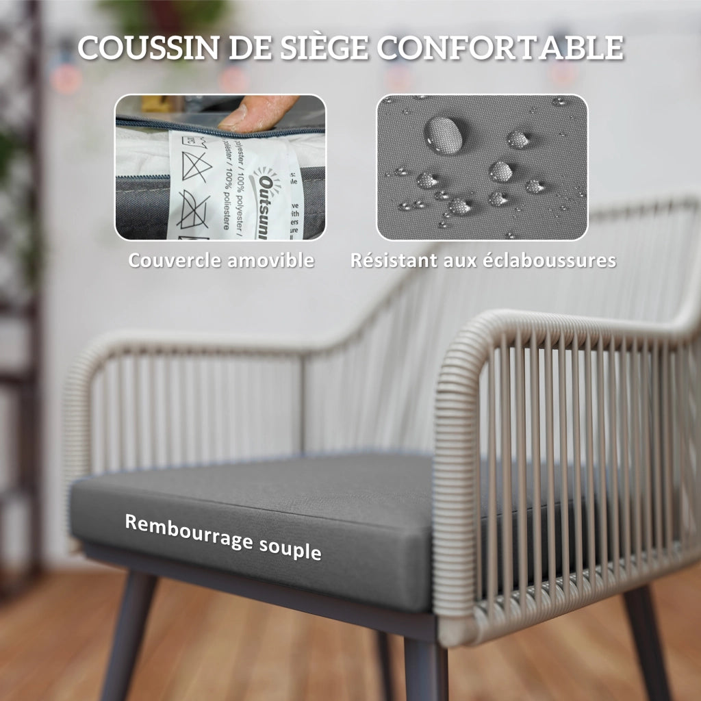 Set Giardino 4 Posti Poly Rattan ¨C Zephmum ¨C Marrone con Cuscini e Tavolino Vetro
