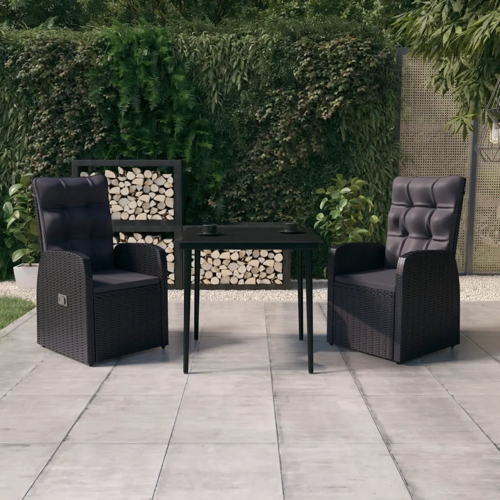 Set da Pranzo da Giardino 3 pz | Set Salotto da Giardino con Cuscini Nero