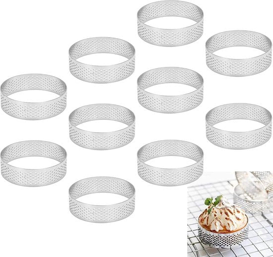 Decine di forme per torte dessert in acciaio inossidabile forato, da 6 cm, per piatti da quiche e mousses