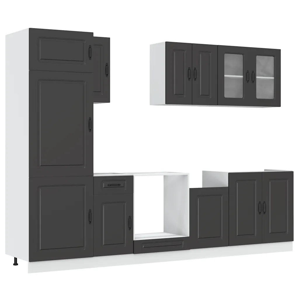 Set Mobili da Cucina 8 pz Kalmar Neri Legno Multistrato 3314792