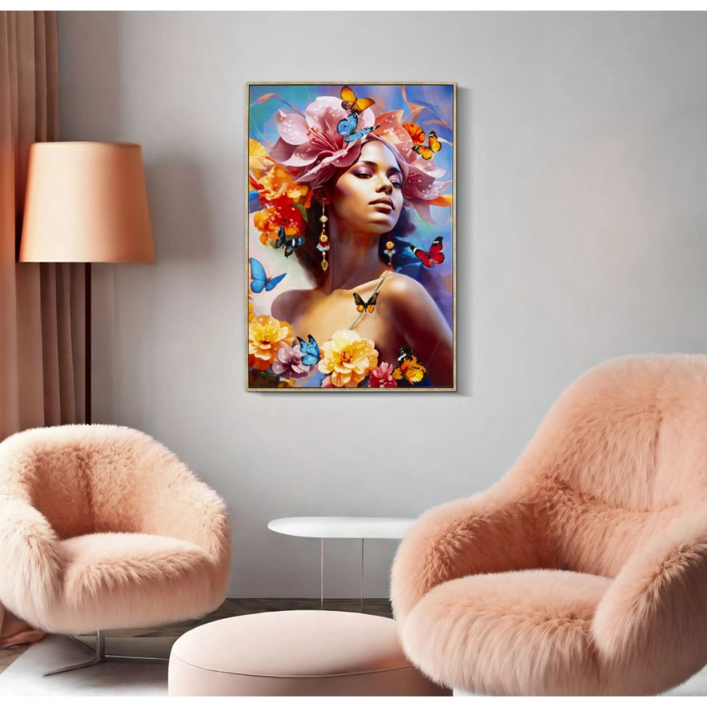 Stampa su Tela Fiori 1, Multicolore, Tessuto, 92x62x4 cm