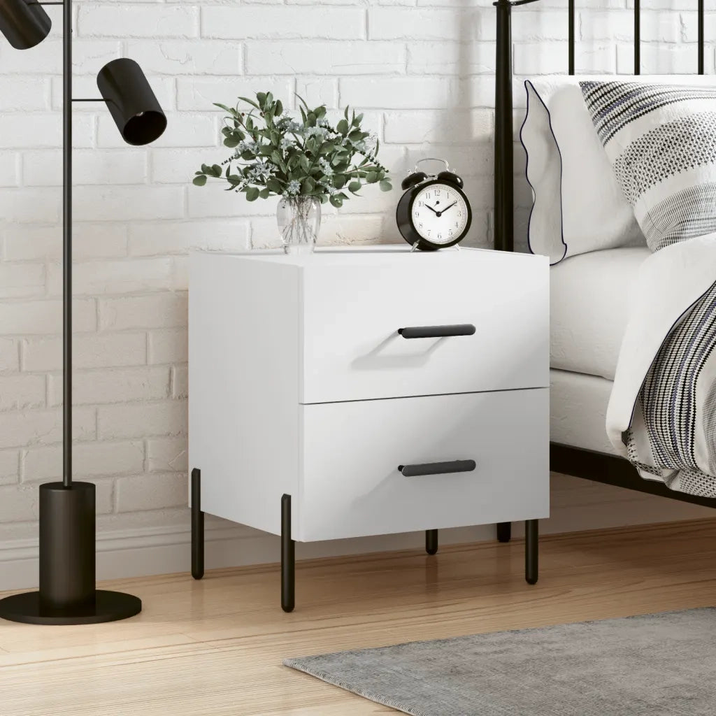 Comodino | Armadio da Notte | Mobiletto da notte Bianco 40x35x47,5 cm in Legno Multistrato