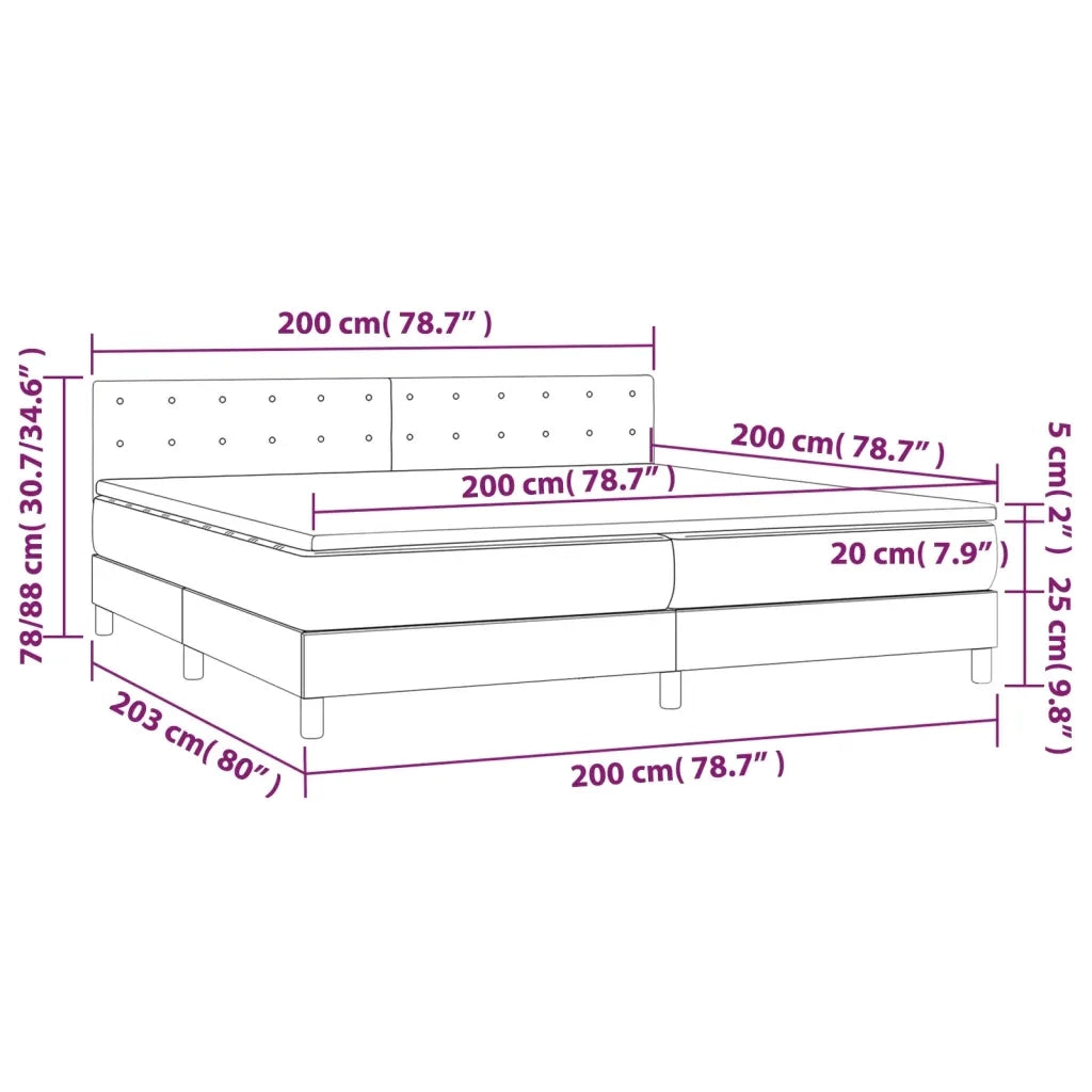 Letto a Molle con Materasso e LED Grigio Scuro 200x200 cm 3134664