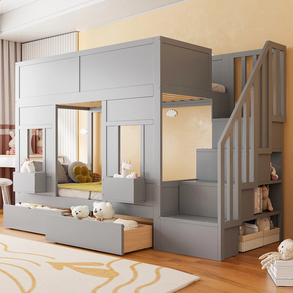 Letto a Castello per Bambini con Cassetti e Rete a Doghe ¨C MINIMAL ¨C Legno 90x200