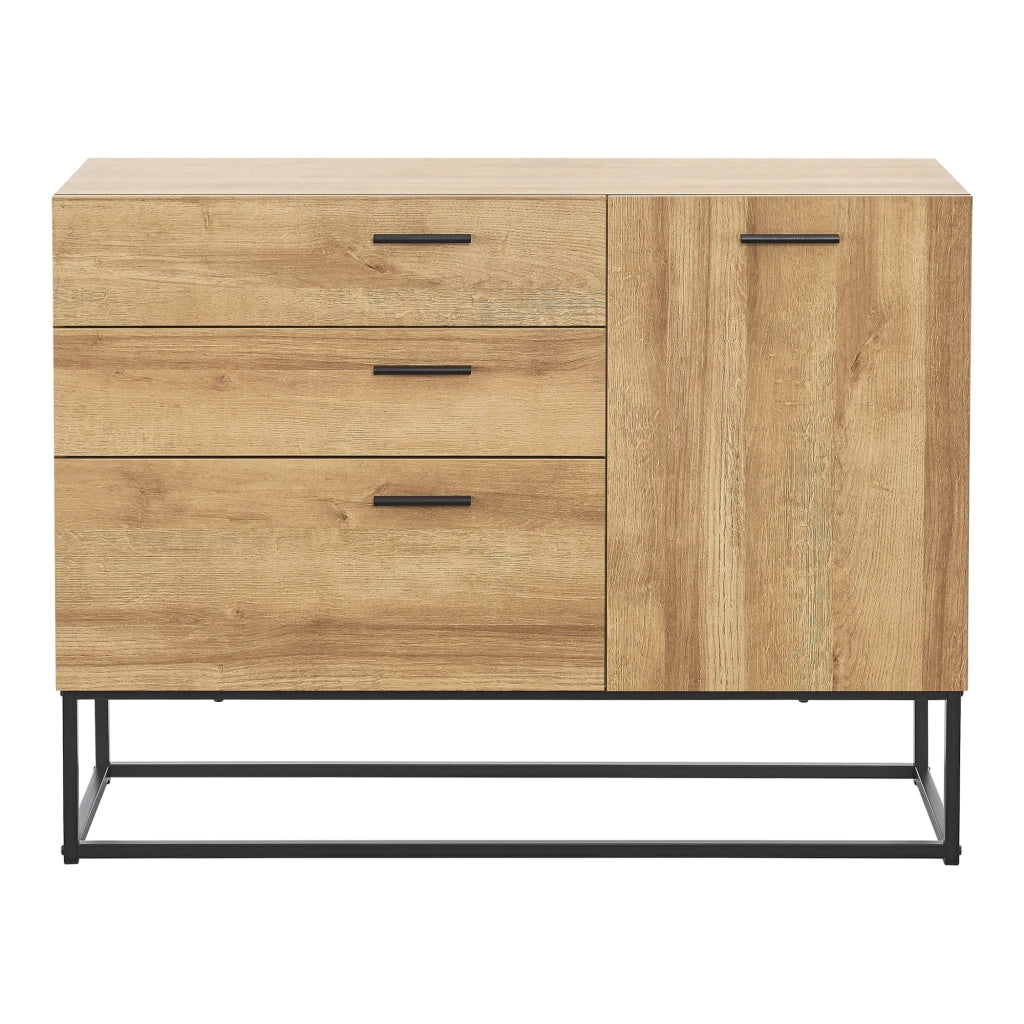 Credenza in metallo 75 x 100 x 35 cm effetto rovere nero 03_0006611