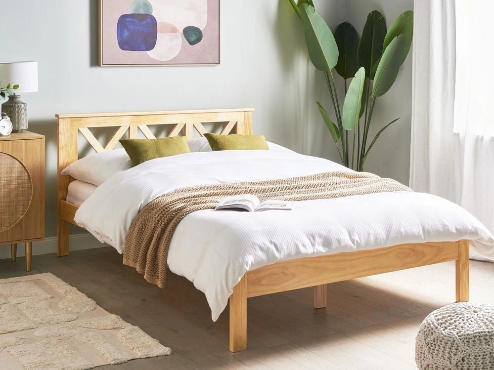 Letto in marrone chiaro con Rete a Doghe Design Elegante 140 x 200 cm