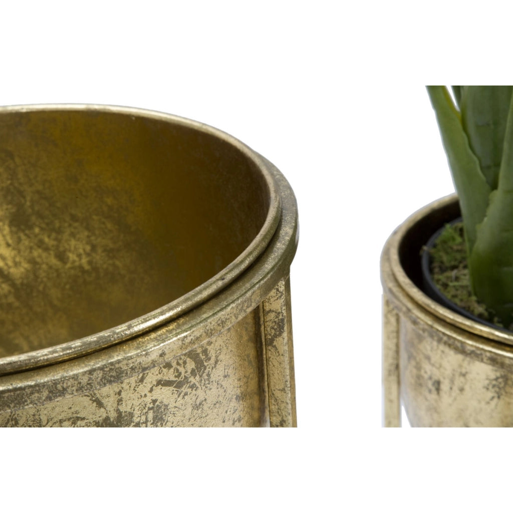 Set di 2 Vasi per Piante VKH402, Oro, Metallo, 27x27x62 cm