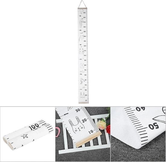Liniaal per bambino per stanza dei bambini con tela di legno per misurare altezze.