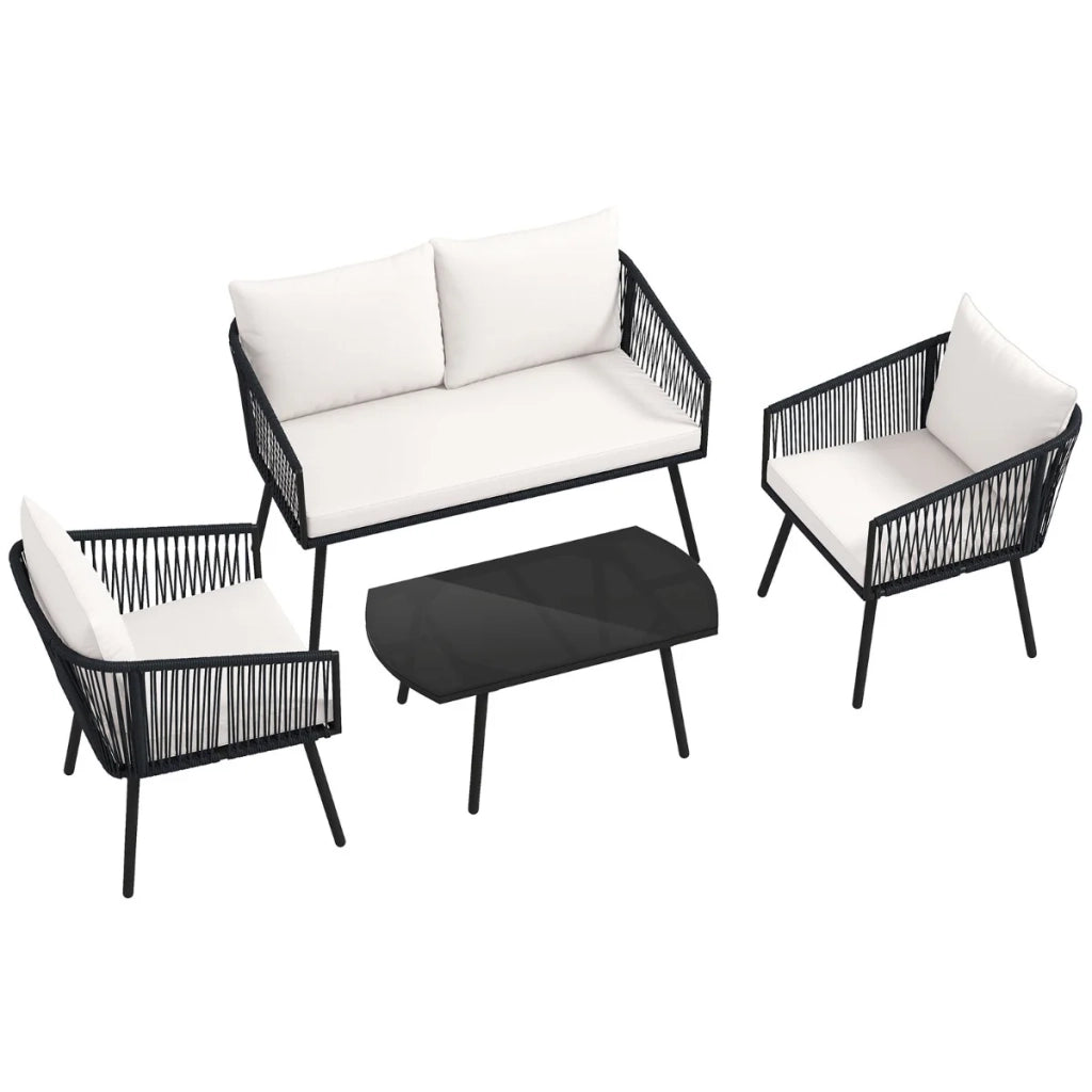 Set di mobili da giardino composto da 4 pezzi con comodi cuscini 65 x 117 x 73 cm design in corda intrecciata nera 20_0011913