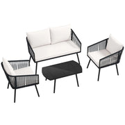 Set di mobili da giardino composto da 4 pezzi con comodi cuscini 65 x 117 x 73 cm design in corda intrecciata nera 20_0011913