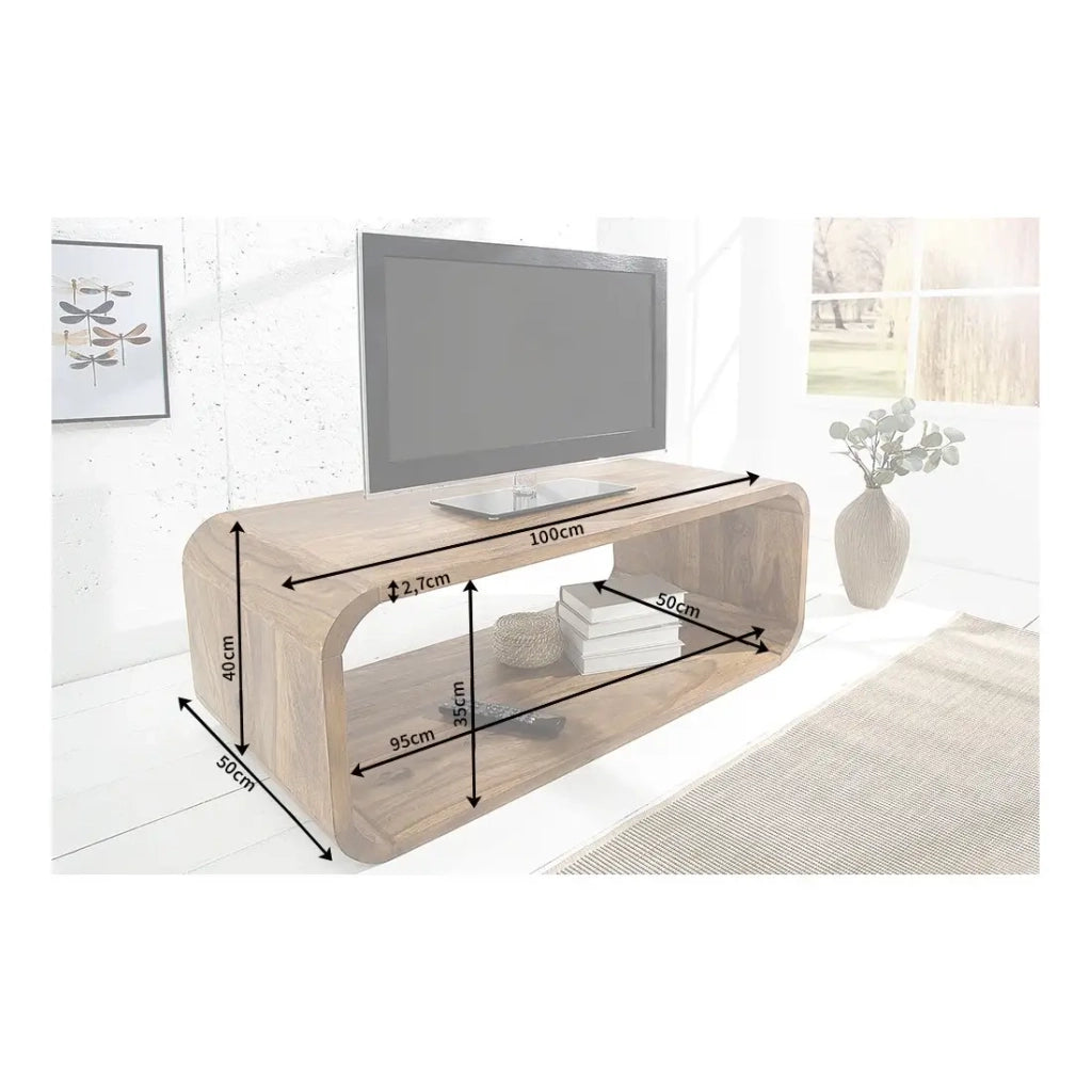 Tavolino basso CURVENA in legno massiccio di Sheesham – tavolo dal design con nicchia in stile chic naturale
