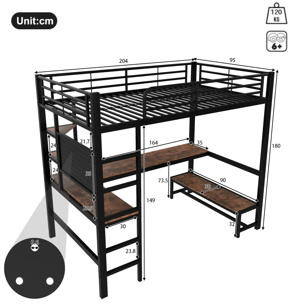 Letto a castello nero 90x200 cm con struttura