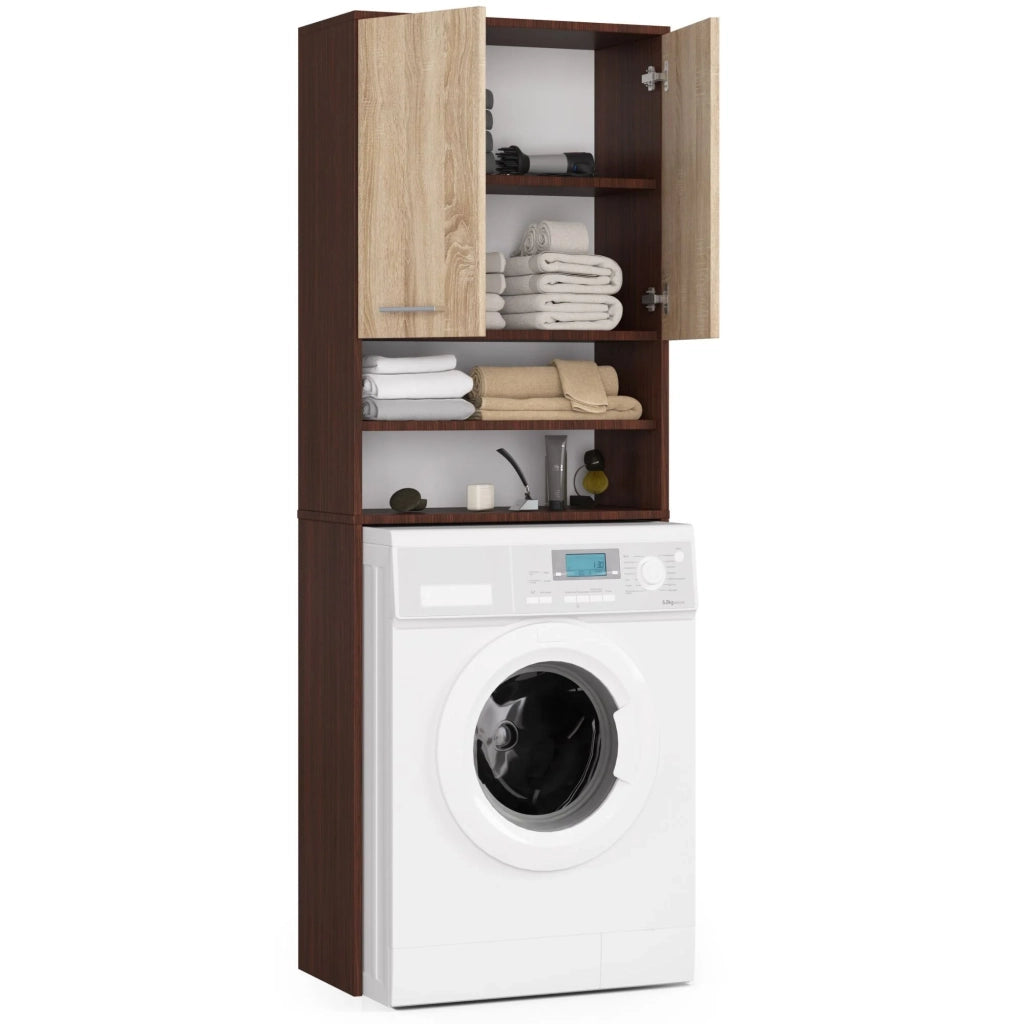 Colonna da bagno AKORD FIN per incasso di una lavatrice Wengé 64 cm 2 ante inserto frontale Sonoma Quercia 64x30x180 cm