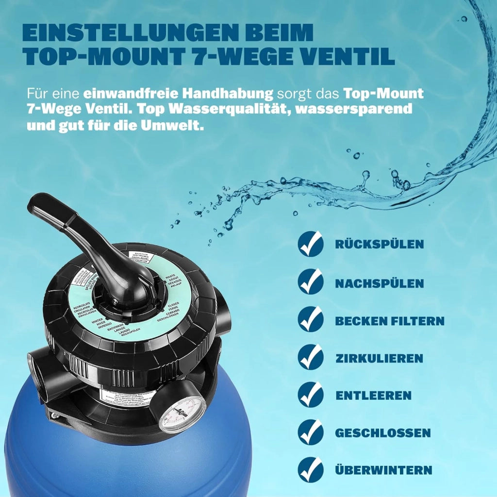 ® Filtro Acqua per Piscina SF102K 10.200 L/h Fino a 35.000L Palline Filtranti 1000gr Incl. Valvola a 7 Vie Adattatore 2in1 Ø32-38mm Pompa di Filtraggio 450W Filtri Piscine Pompe Filtranti