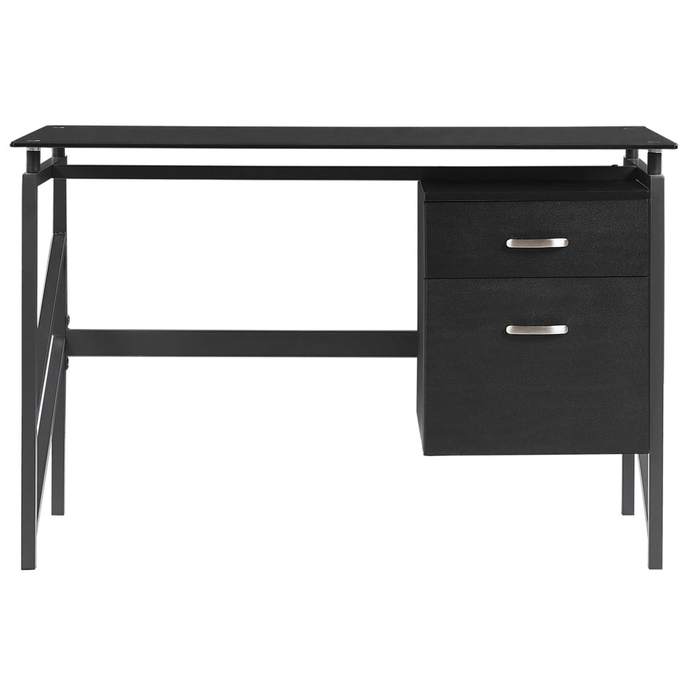 Scrivania Home Office Struttura in metallo Nero Piano in vetro temperato 117 x 57 cm Cassetti portaoggetti Design industriale moderno