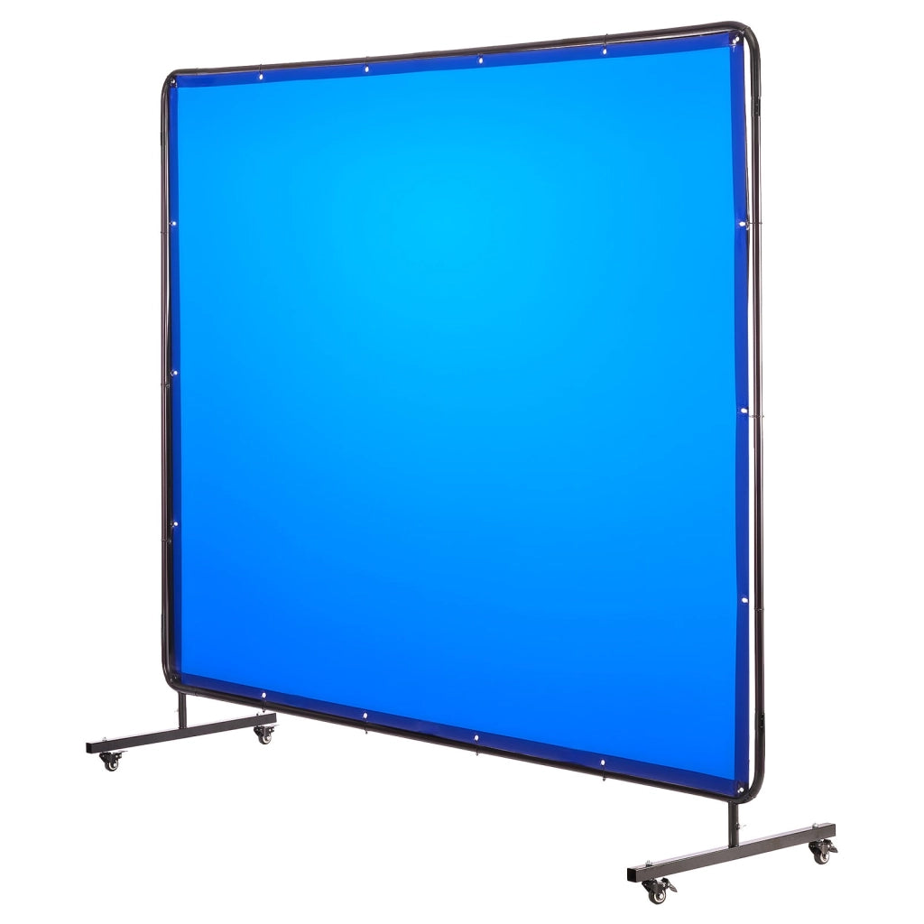 Schermo Protettivo per Saldatura 1740 x 2340 mm con Telaio e Ruote XU-114 in Vinile Ignifugo Tenda di Sicurezza per Officina e Garage, Blu