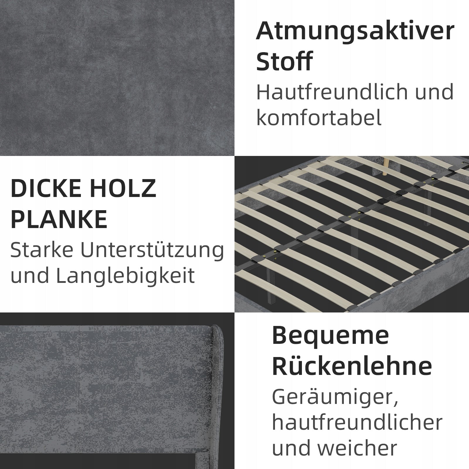 Letto imbottito 160x200 grigio con testiera morbida - Xylo