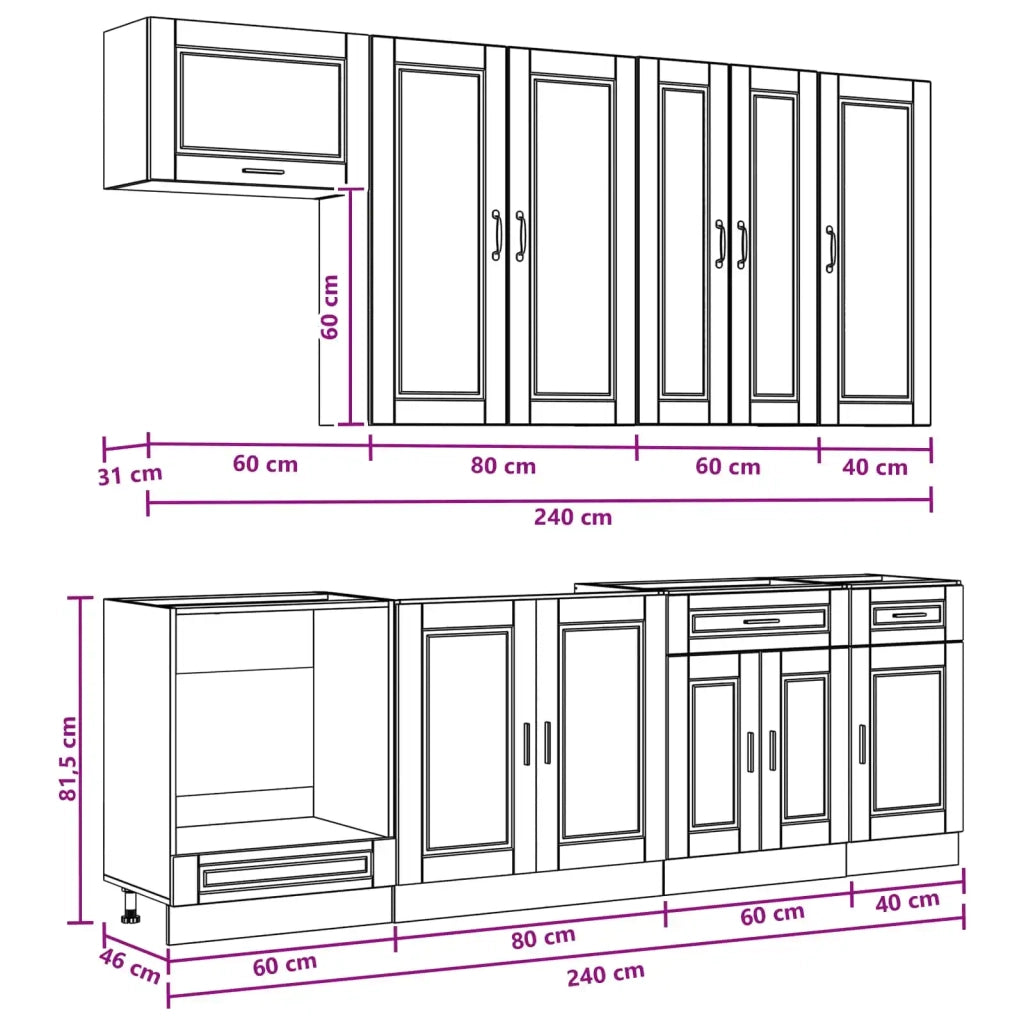 Set di armadi con cassetto 8 pcs Bianco Legno multistrato 3438163