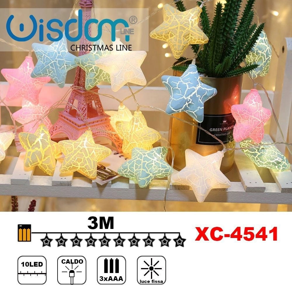 Trade Shop - Catena Luminosa Con Stelle Colorate 10 Led A Batteria Luce Calda Fissa Xc-4541 -