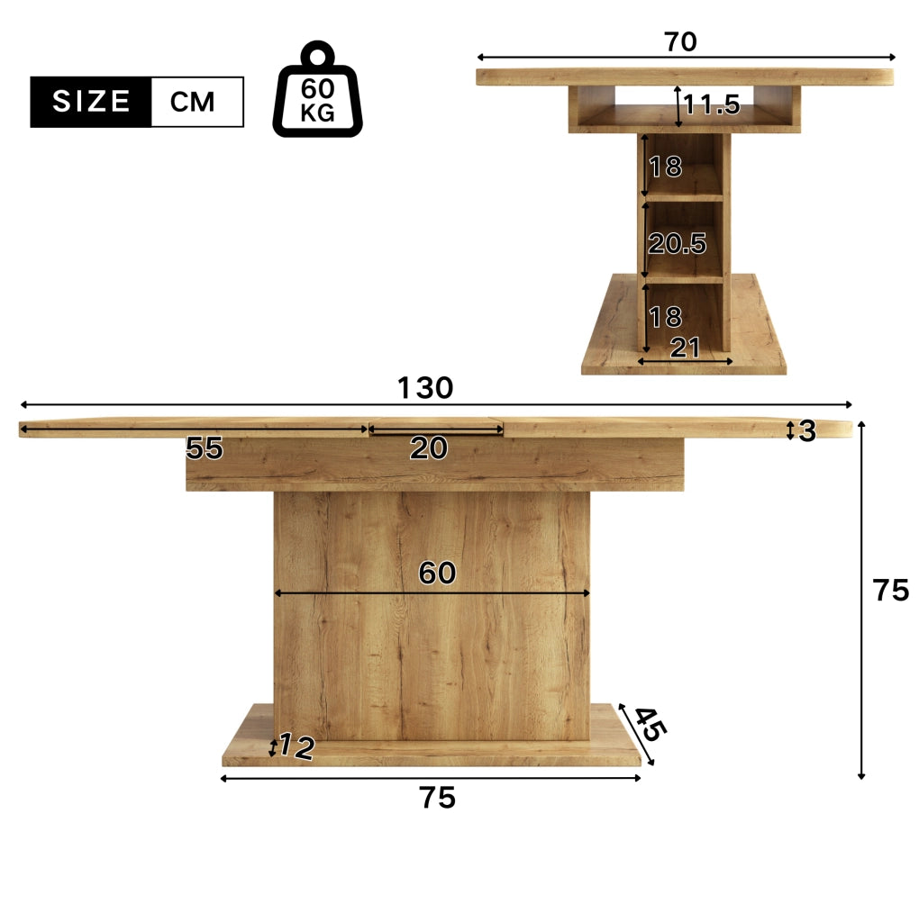 Tavolo da pranzo allungabile 110/130 x 70 x 75 cm in truciolare e metallo; naturale