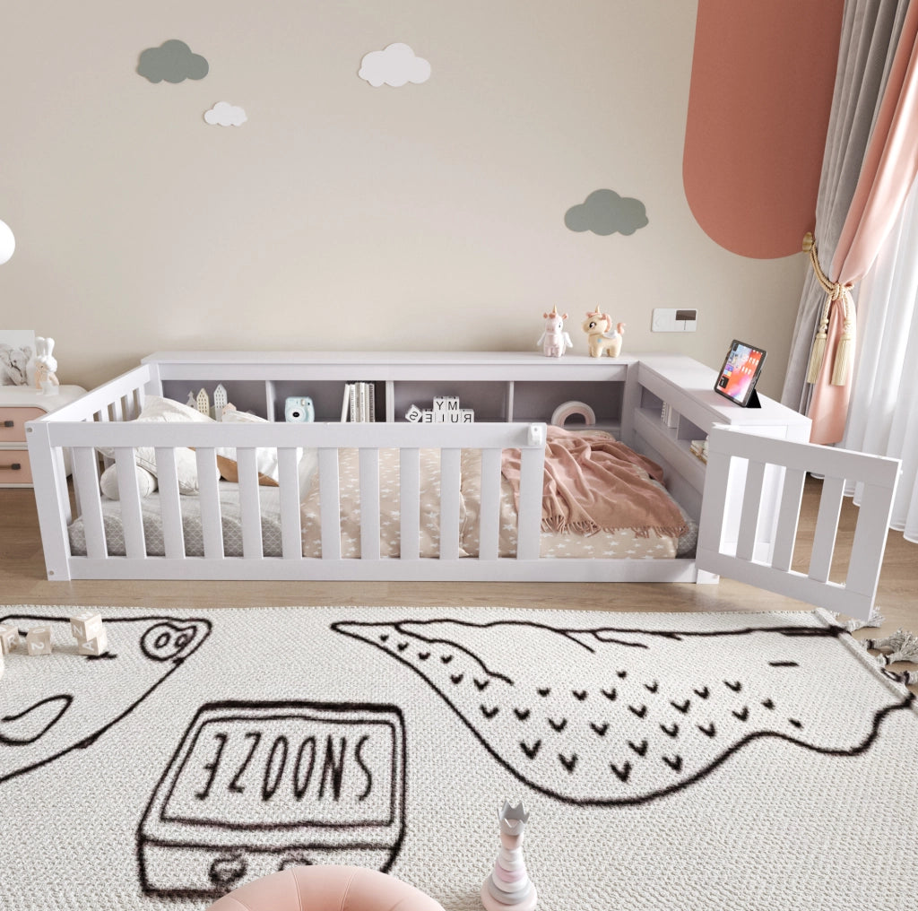 Letto per bambini 90x200 cm con contenitore; tetto con finestra; bianco